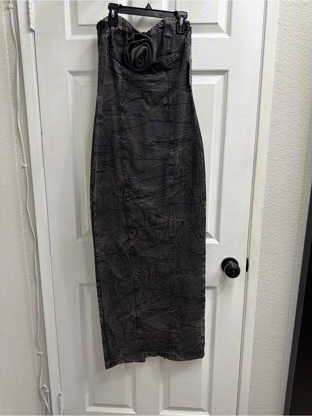 Forever 21 Charcoal Strapless Maxi Dress with Rose Detail
